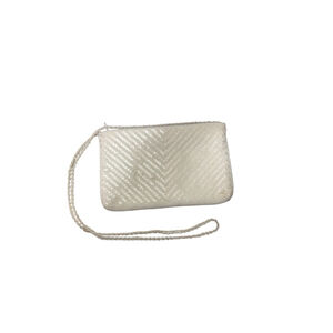 Andre Cellini White Beaded Chevron Pattern Evening Bag purse with Beaded Strap